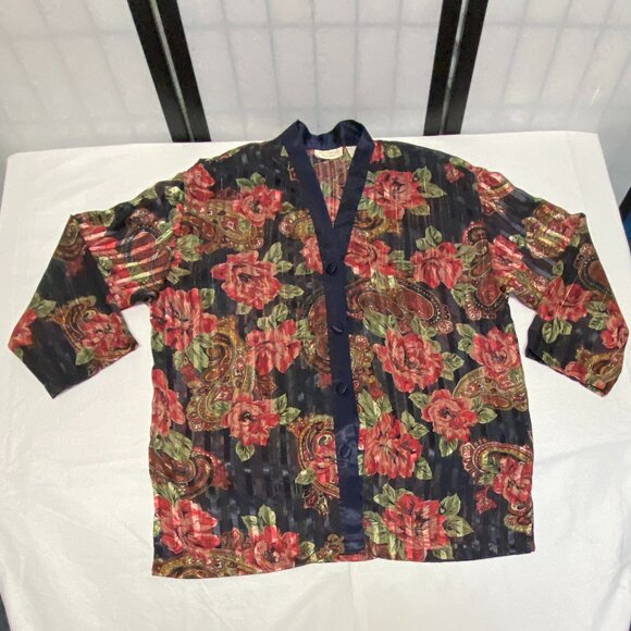 Victorias Secret Gold Label Vintage Sheer Floral Stripe Paisley Button Up Blouse - Picture 7 of 12